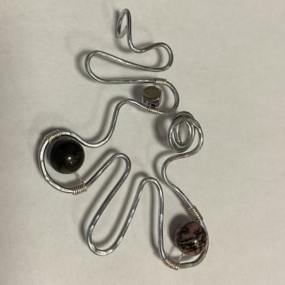 Artisan Created Hammered Stainless Steel Pendant with Rhodonite & Hematite - Picture 4 of 12